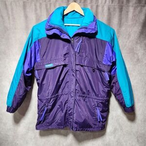 Vintage women's COLUMBIA colorblock GIZZMO 3-in-1 winter Jacket Purple/Teal XL‎